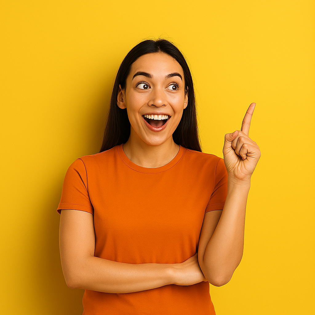 Mulher tendo uma ideia, ou descobrindo fatos incríves