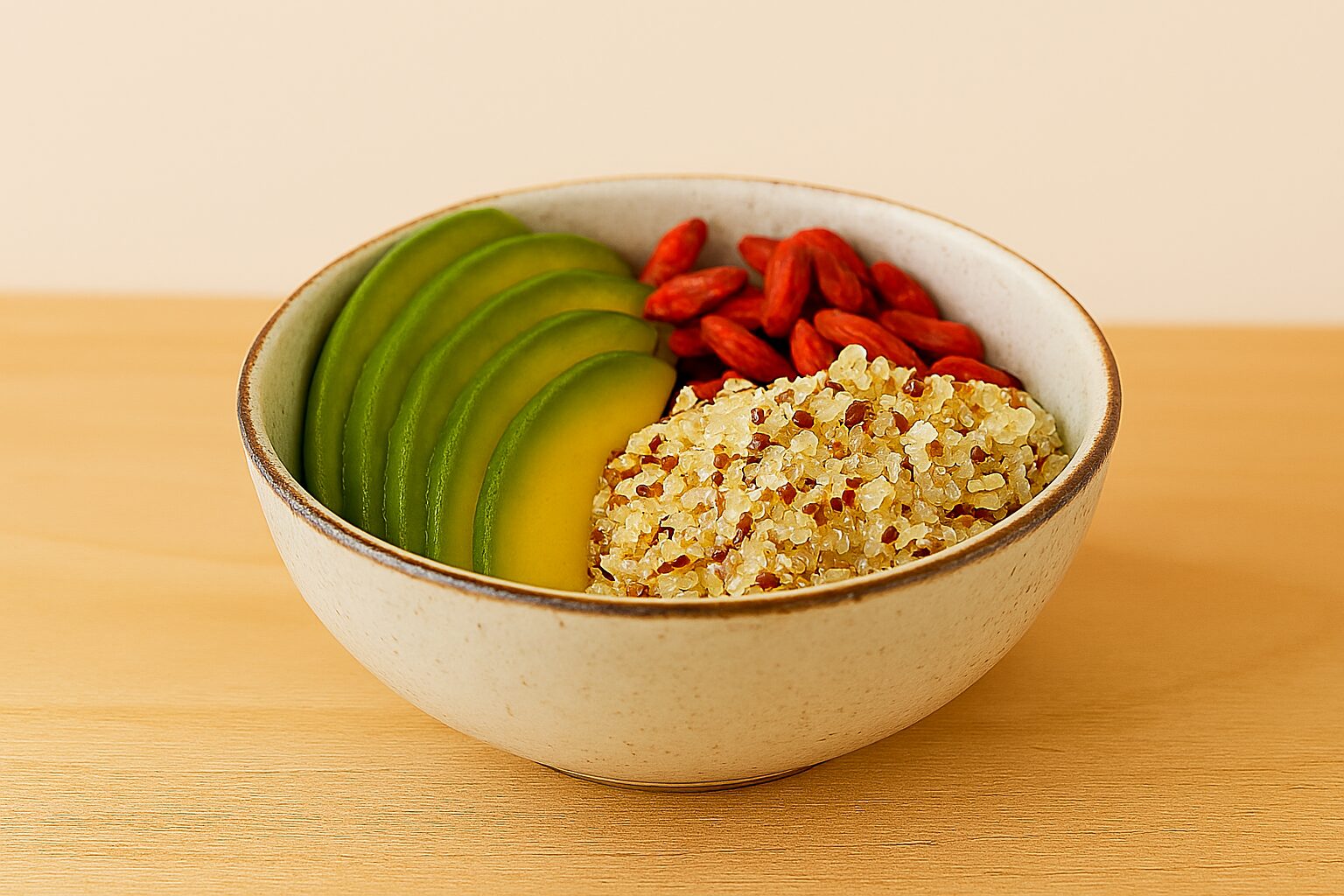 superalimentos abacate, fruta goji e  quinoa 