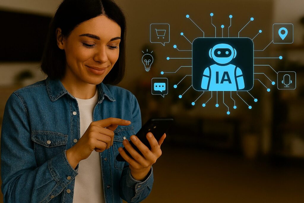 pessoa com smartphone acessando os benefícios da ia no dia a dia .