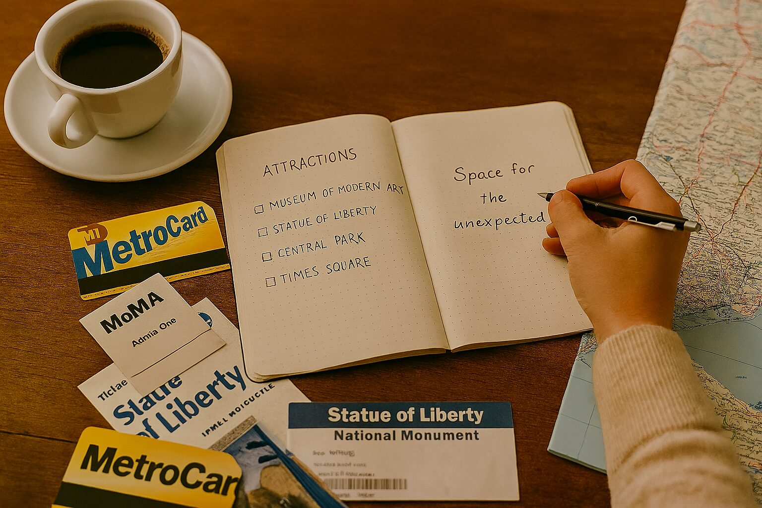 escrevendo em um caderno planos sobre uma viagem